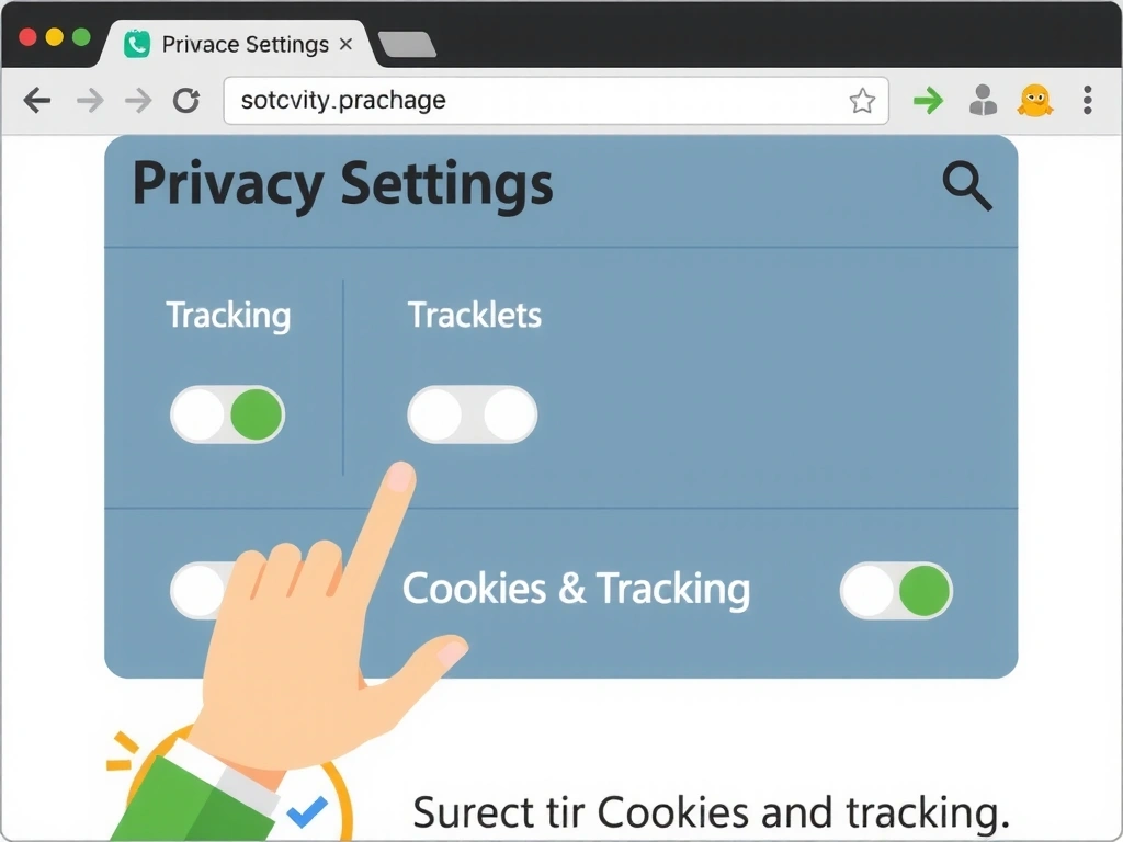 Ilustrace nastavení soukromí v prohlížeči, symbolizující kontrolu uživatele nad daty